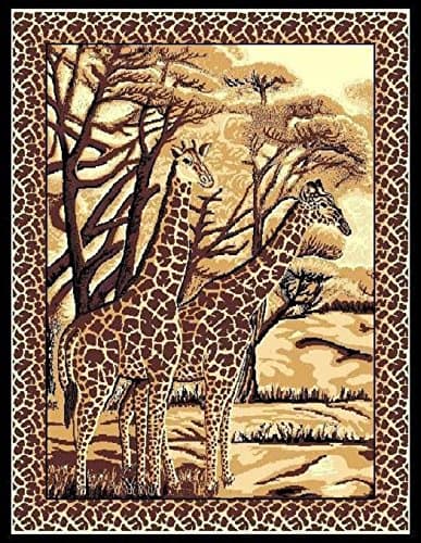 Contemporary Safari Giraffe African Modern Carpet Area Rug (5’ 3” X 7’ 5”)