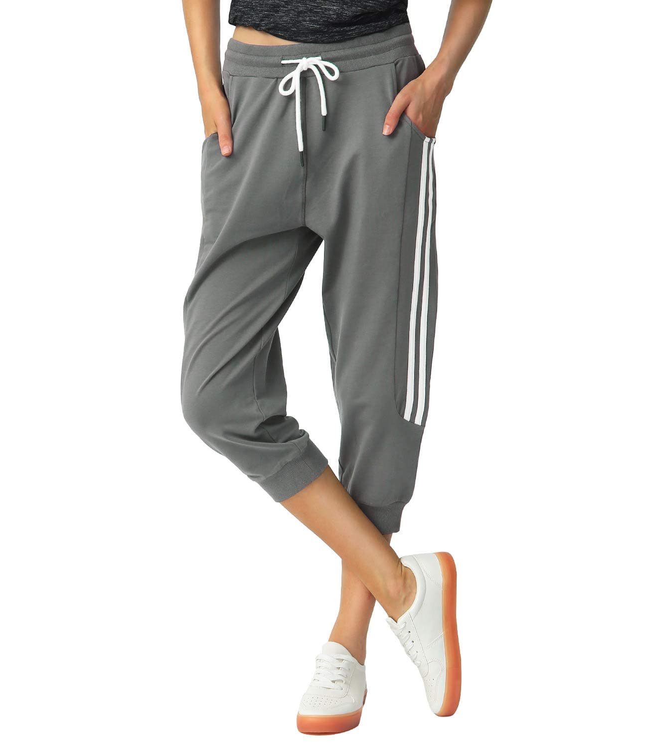 SPECIALMAGICWomen's Capri Pants Cropped Joggers with Pockets Elastic Waist Drawstring Capri Sweatpants