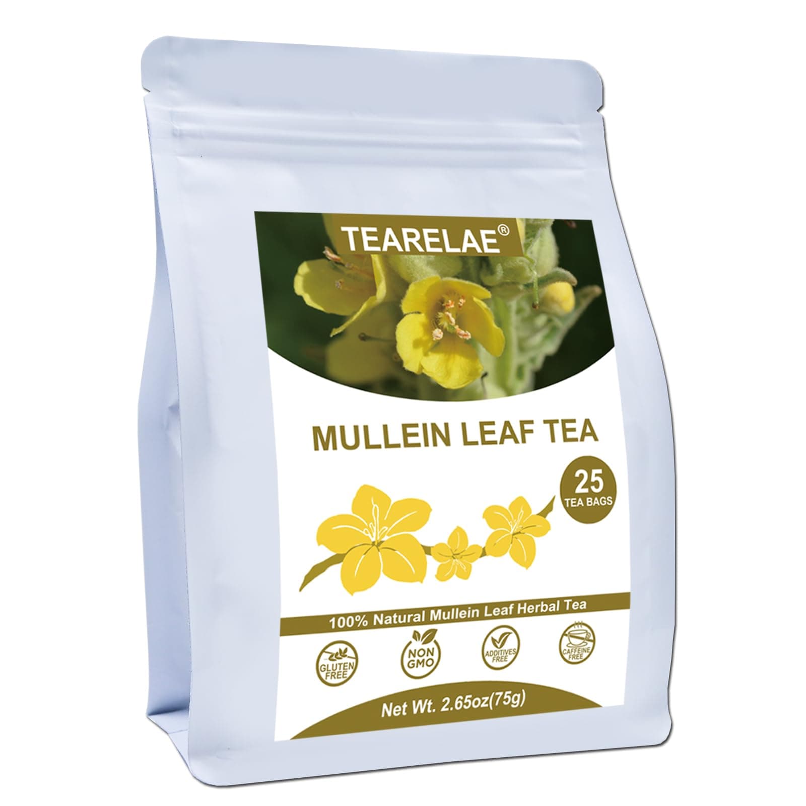 TEARELAE - Mullein Tea Bags For Lungs - 2.65 oz/75g (3g X 25 Bags) - 100% Pure Natural Premium Mullein Leaf Tea - Non-GMO - Caffeine-free