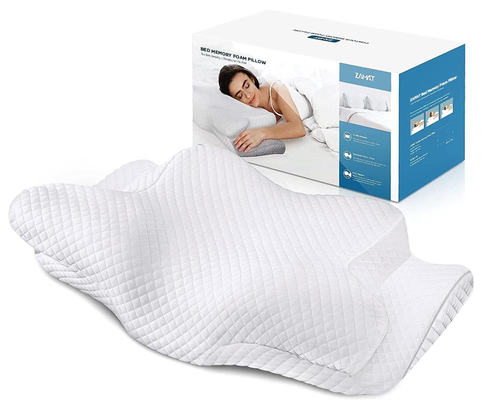 ZAMAT Adjustable Cervical Memory Foam Pillow, Odorless Neck Pillows for Pain Relief, Orthopedic Contour Pillows for Sleeping with Cooling Pillowcase, Bed Support Pillow for