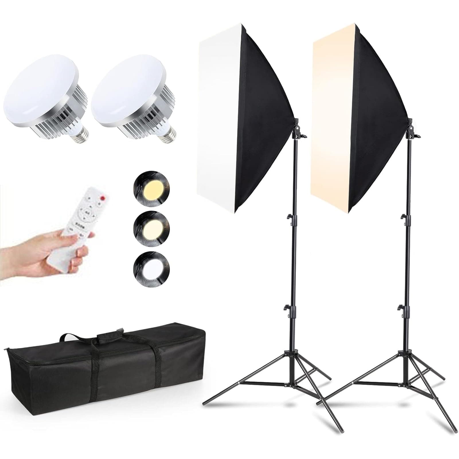 2Pack Softbox Lighting Kit, 20x28in Soft Box, 2 * 600W 2700-6400K E27 LED Bulb, 78" Tripod, Softbox Photography Lighting Kit, Photo Studio Lights Equipment for Studio Portrait, Video Recording