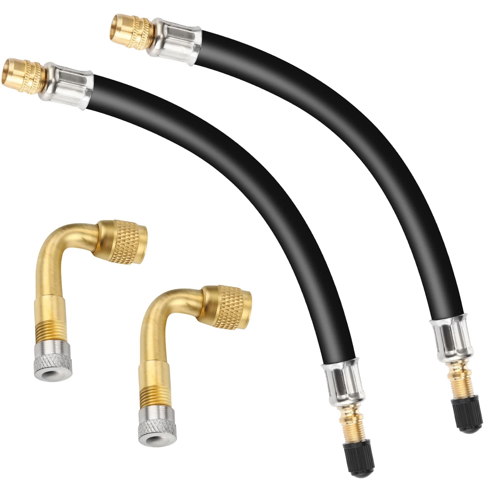 2 Pieces 8.25 Inch Tire Valve Extension, Flexible Tire Valve Adaptor and 2 Pieces 90 Degree Tyre Valve Extension Adaptor for Universal RV Cars Truck Motorcycle Bike Scooter