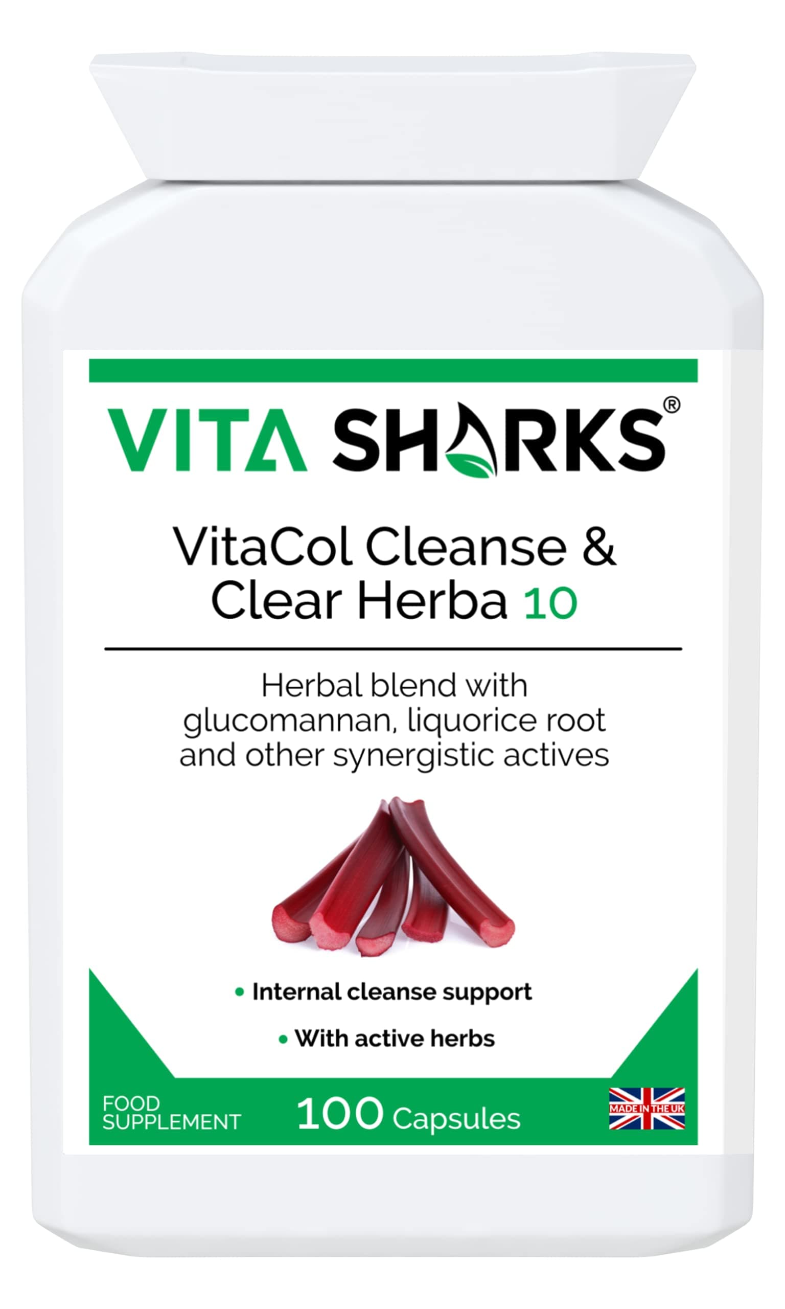 VitaCol Cleanse & Clear Herba 10 Natural Vegan Colon Detoxifying & Bowel Cleansing Formula. 10 Herbal Ingredients to Support Stool Softening, Faecal Regularity & Relieve Constipation - Kosher
