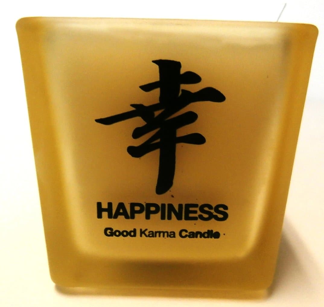 Zensual Good Karma Square Votive Candle, Kanji Collection, Choice of Color (Yellow)