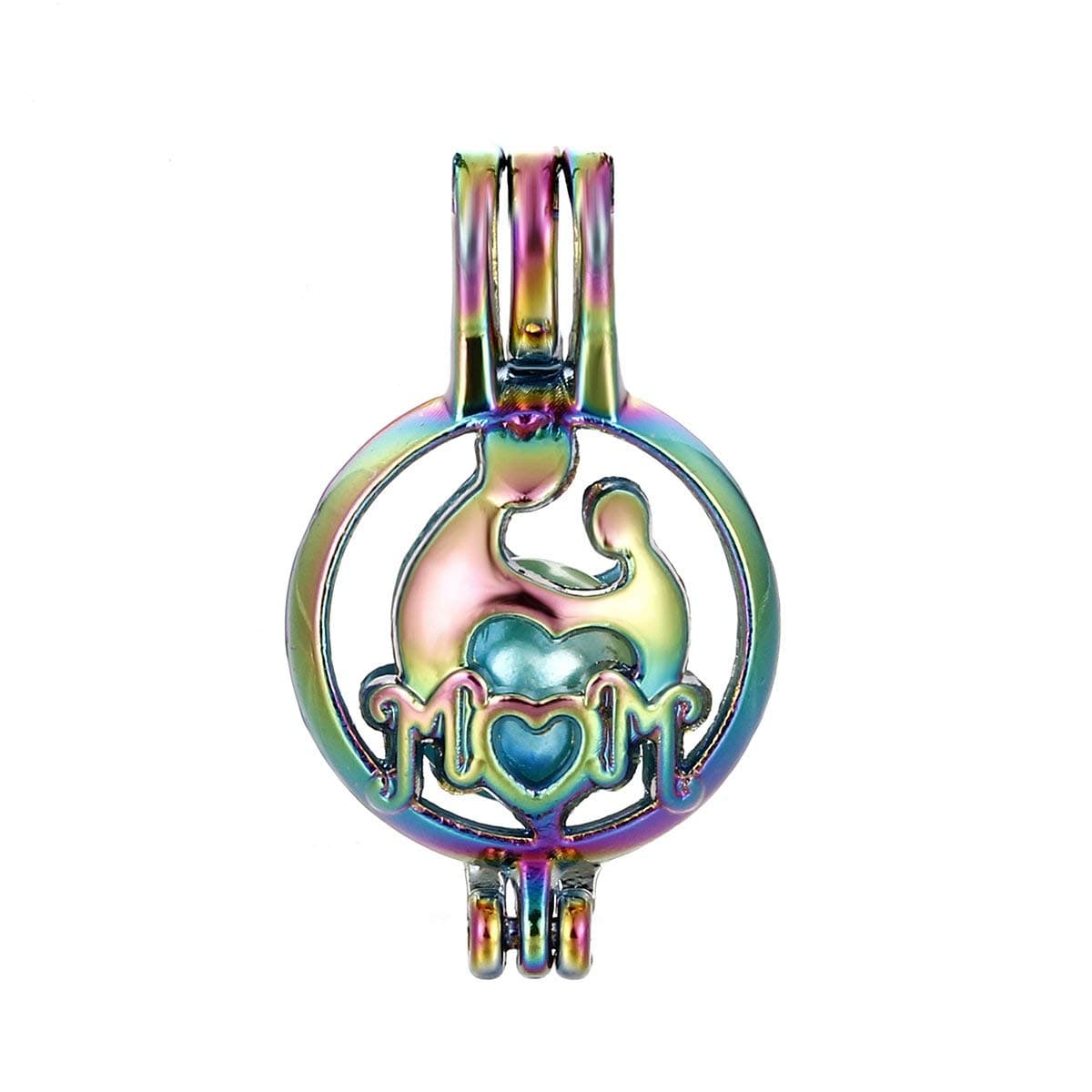 10pcs Colored Pearl Beads Cage Locket Pendant-Add Your Own Pearls, Stones, Crystals, Gems to Cage, Add Perfume or Essential Oil to Create a Scent Diffusing Locket Pendant Charms (Mother & Child)