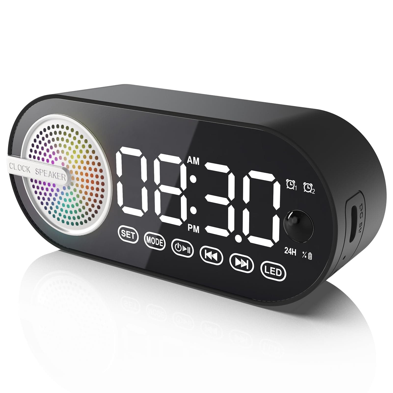 Digital Alarm Clock Bluetooth Speaker, Large LED Display Multi-function Alarm Clock for Bedroom with Human Body Sensing, Bluetooth 5.0 Speaker, Rechargeable 1200mAh Battery, TF Card, Support FM