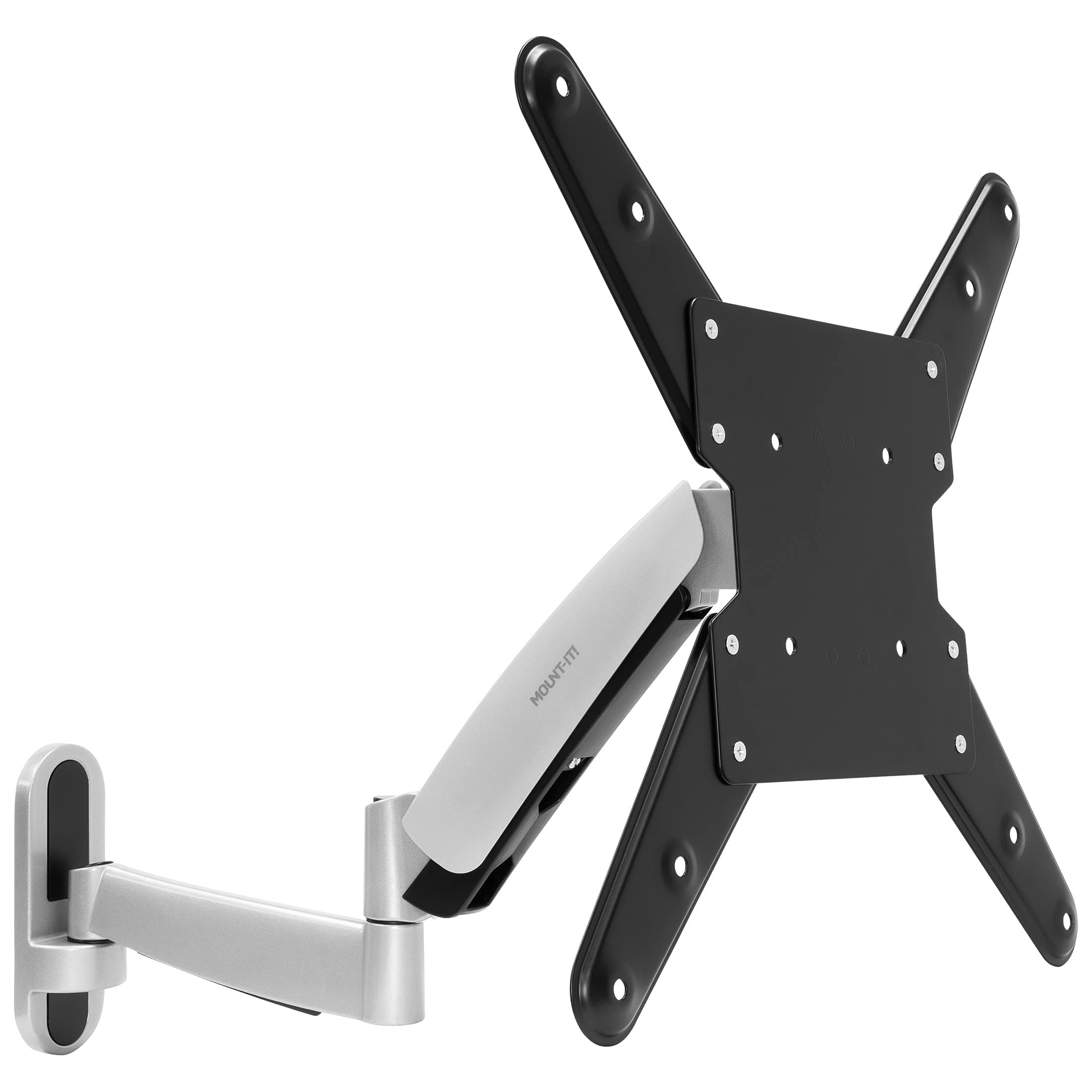 Height Adjustable TV Wall Mount Bracket with Counterbalance Gas Spring Arm - Full Motion Articulating Design Fits Flat Screens Displays Up To VESA 400x400 mm and 44 Lbs - Silver