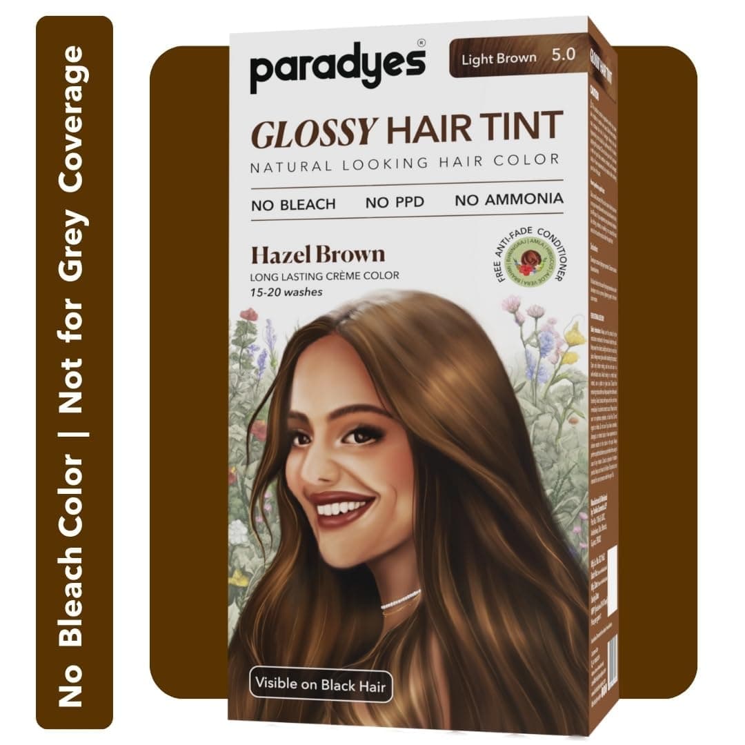 Para.dyes No Bleach Hazel Brown Glossy Hair Tint, Ammonia-Free Formula for Natural Black Hair, Visible on Natural Black Hair, Includes Anti-Fade Conditioner for Long-Lasting Shine, 5 Light Brown
