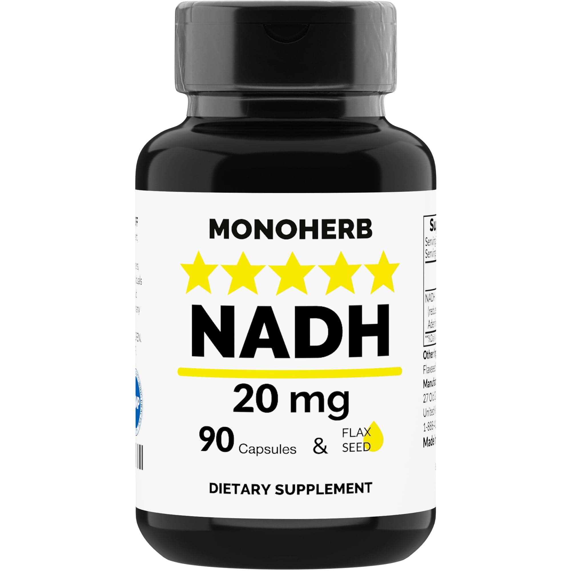 NADH 20 mg - 90 Vegetarian Capsules - Reduced Nicotinamide Adenine Dinucleotide Supplement