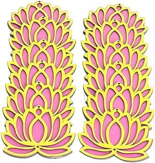 GIFT JAIPUR 12 Pc Pink Golden Lotus 4 Inch Wooden Double MDF Cutout DIY Rangoli Kit for Diwali Ganesh Chaturthi Pooja Home Wall Decor Temple Wedding Stage Decoration