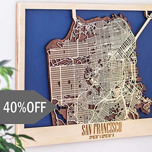 United States City Map Wall Art - Horizontal Framed Poster Map of Boston Washington DC Miami Wooden Wall Art Decor - Horizontal USA City