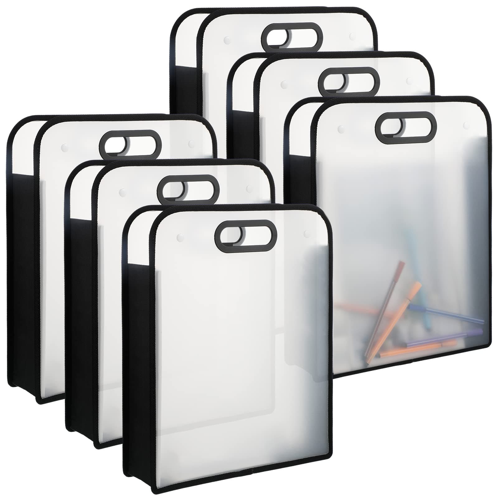 6 Pcs 12 x 12 Paper and Scrapbook Storage Organizer 15.8 x 13 x 3 Inches Expanding Paper Folio Scrapbook Paper Storage with Handles Scrapbooking Case File Folder for Documents Receipt Office (Black)