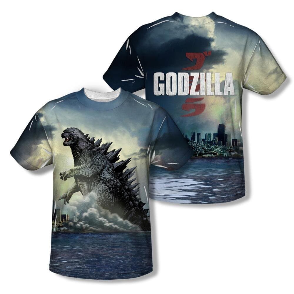 Warner Bros. Men's Godzilla Ocean Scene Sublimation Allover Print T-Shirt XXX-Large Blue