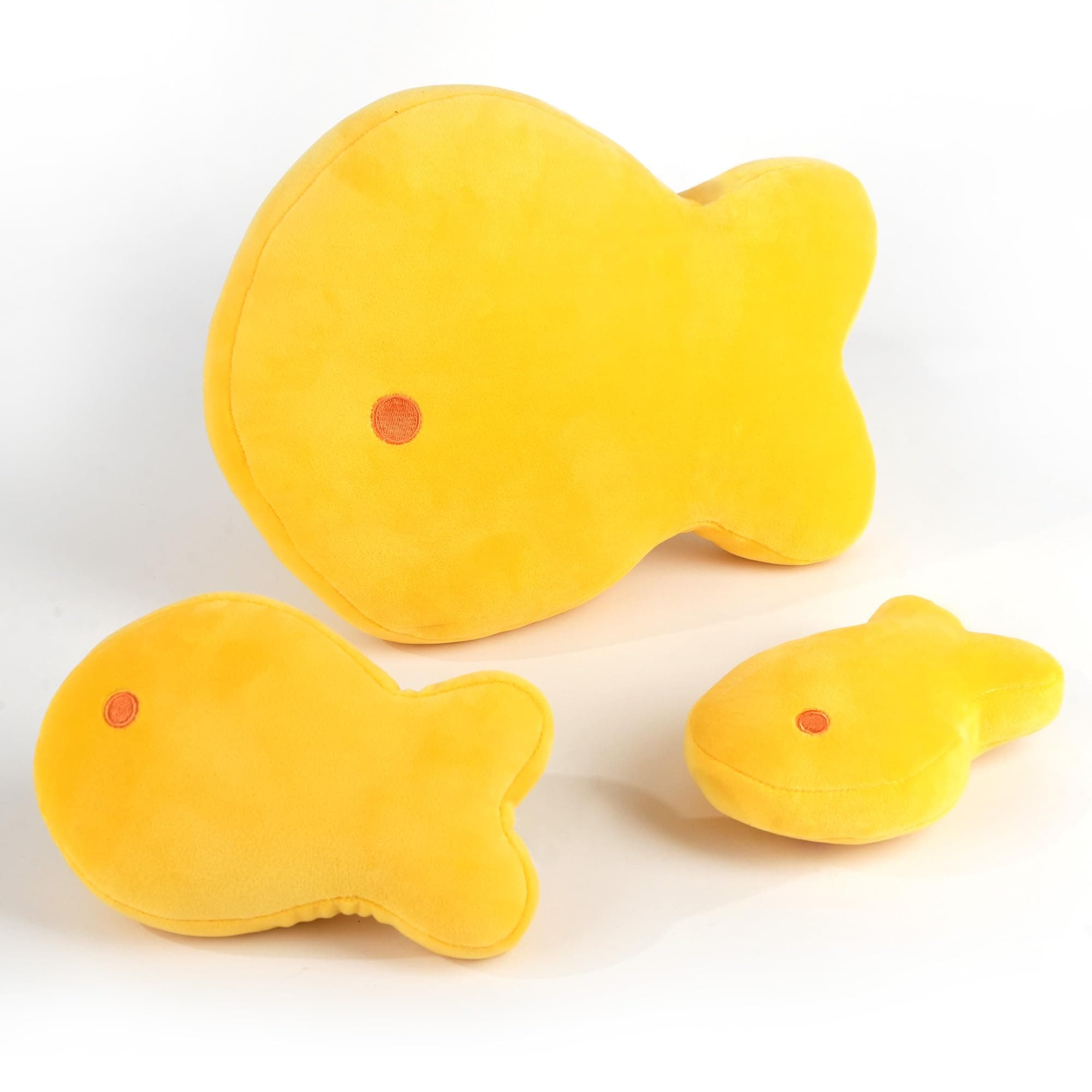 BenBenGoldfish Plush Toys, Set of 3, Goldfish Cracker Plushies, 11.5”, 7” and 6” Cute Gold Fish Stuffed Animal, Kawaii Food Plush, Fun Decorative Pillows for Room Décor