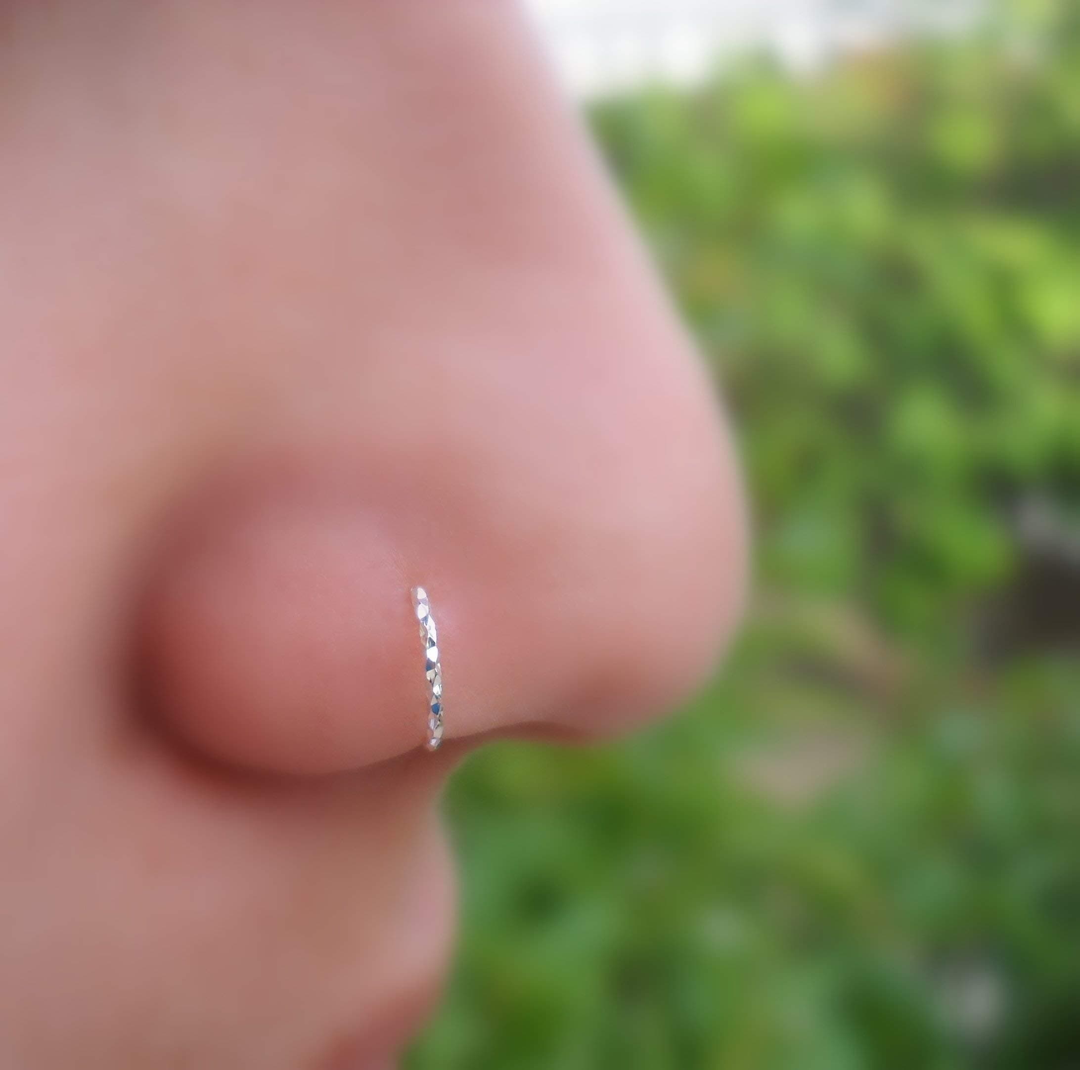 Fake Nose Ring - SET OF TWO - NON PIERCED FAUX Nose Ring - Nose Cuff -Textured Sterling Silver