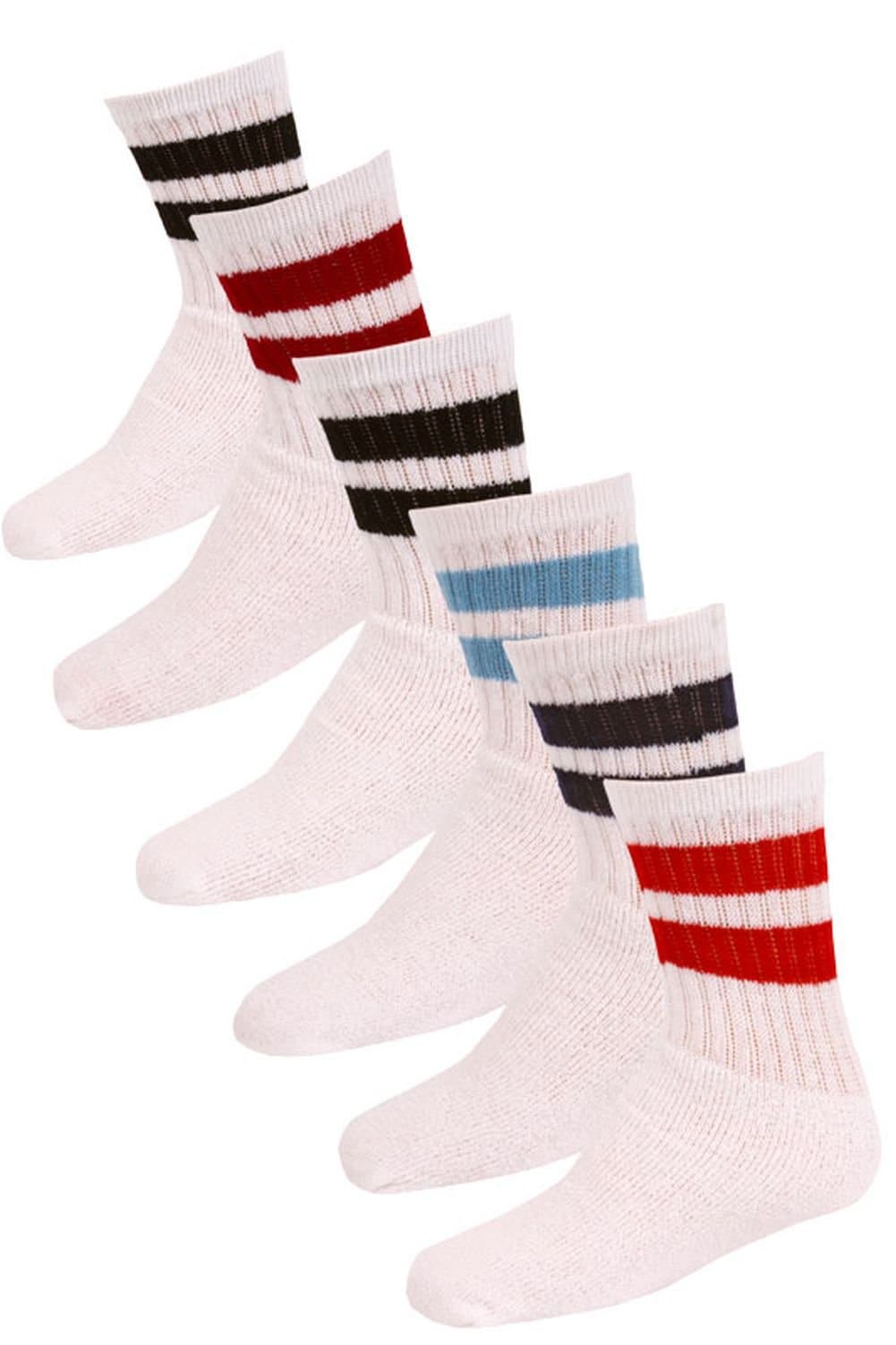 Emby Hosiery Little Boys' Excell Stripe Tube Socks 6 Pairs Size 4-6 Black, Light Blue, Dark Red, Navy, Black, Bright Red