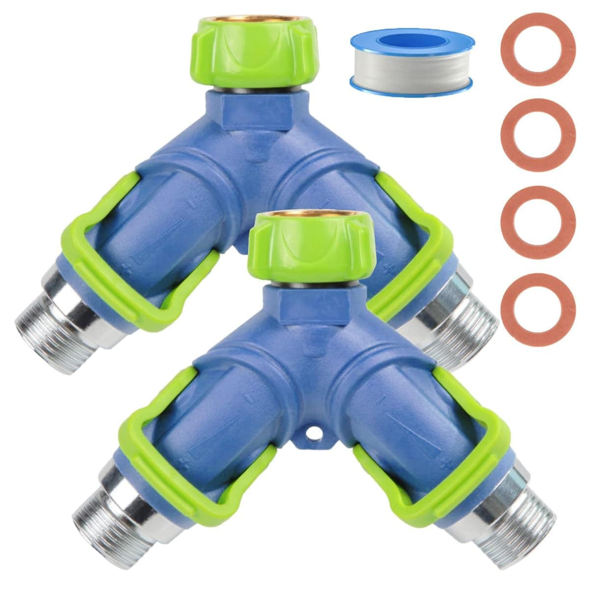 TERRIFI Garden Hose Splitter 2 Way with Thumb Control Valves, 3/4" Metal Y Hose Splitter Shut Off Valves