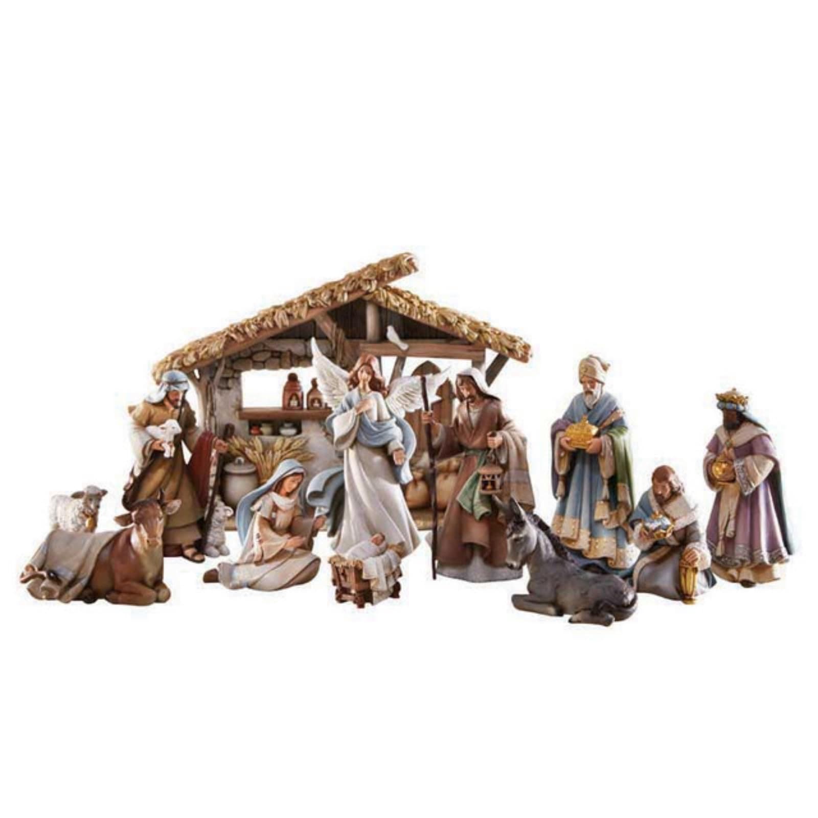 Avalon Gallery Nativity Sets for Christmas - Indoor Bethlehem Nights Nativity Scene, 12-Piece, Full Set with Stable
