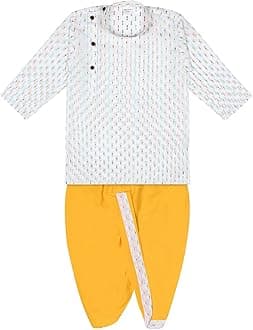 Superminis Boy's Cotton Kurta with Dhoti - Golden Thread Work, Side Button Kurta Set for Ethnic Wear