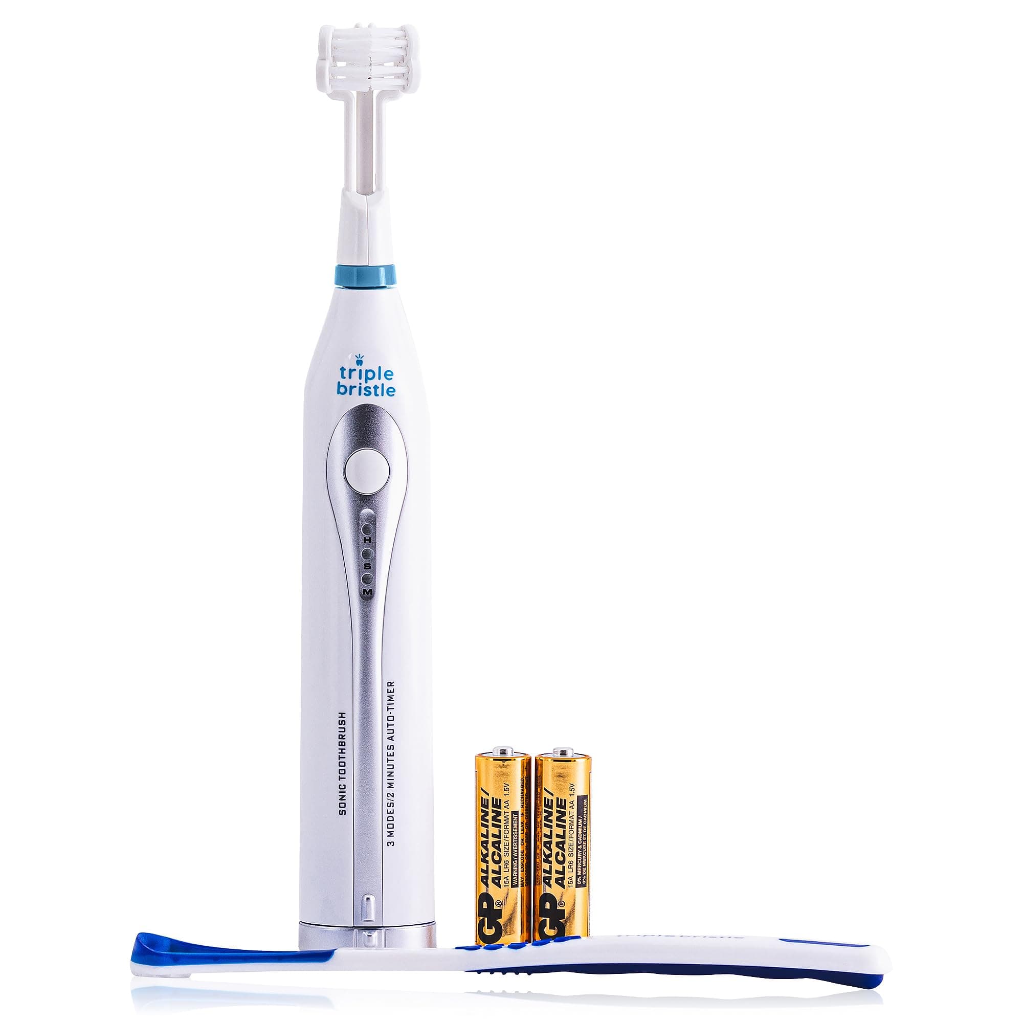 Triple Bristle GO 3-Sided Sonic Electric Toothbrush with Soft Nylon Bristles, Travel Brush for Kids, Adults, Autism and Special Needs