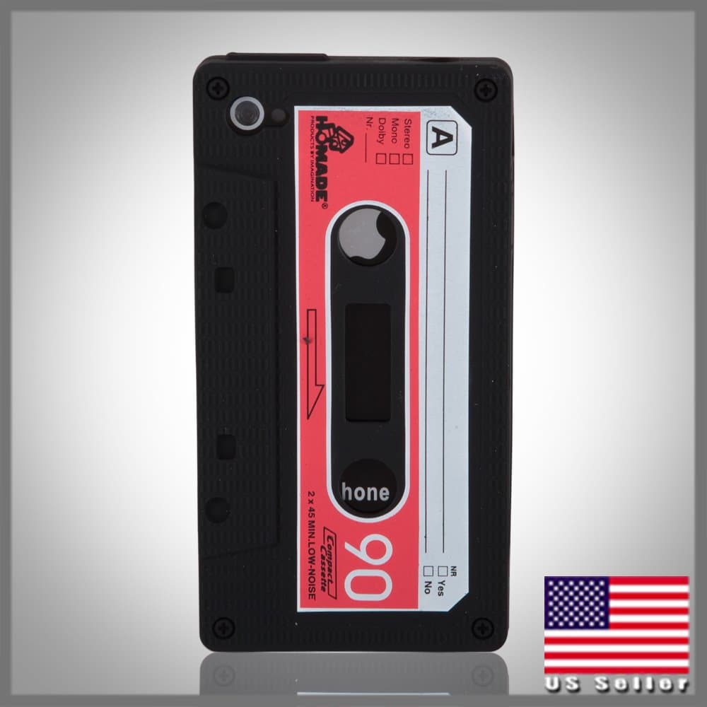 Tape Cassette Retro Black "Flexa" silicone case cover for Apple iPhone 4 4G 4S