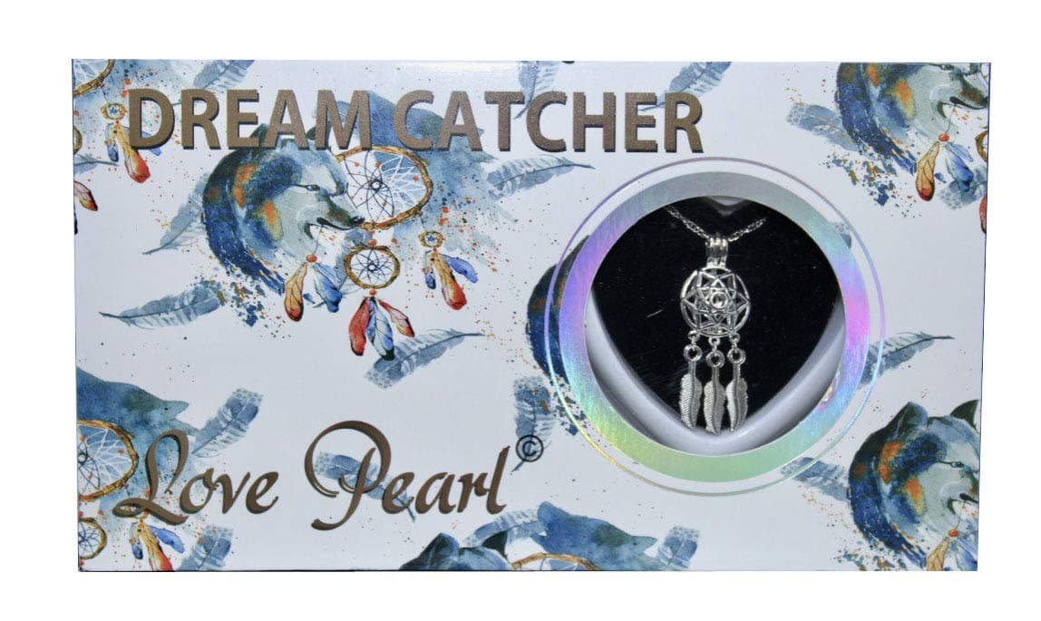 Dream Catcher Love Wish Pearl Necklace with Cultured Pearl Pendant & Stainless Steel 16" Chain