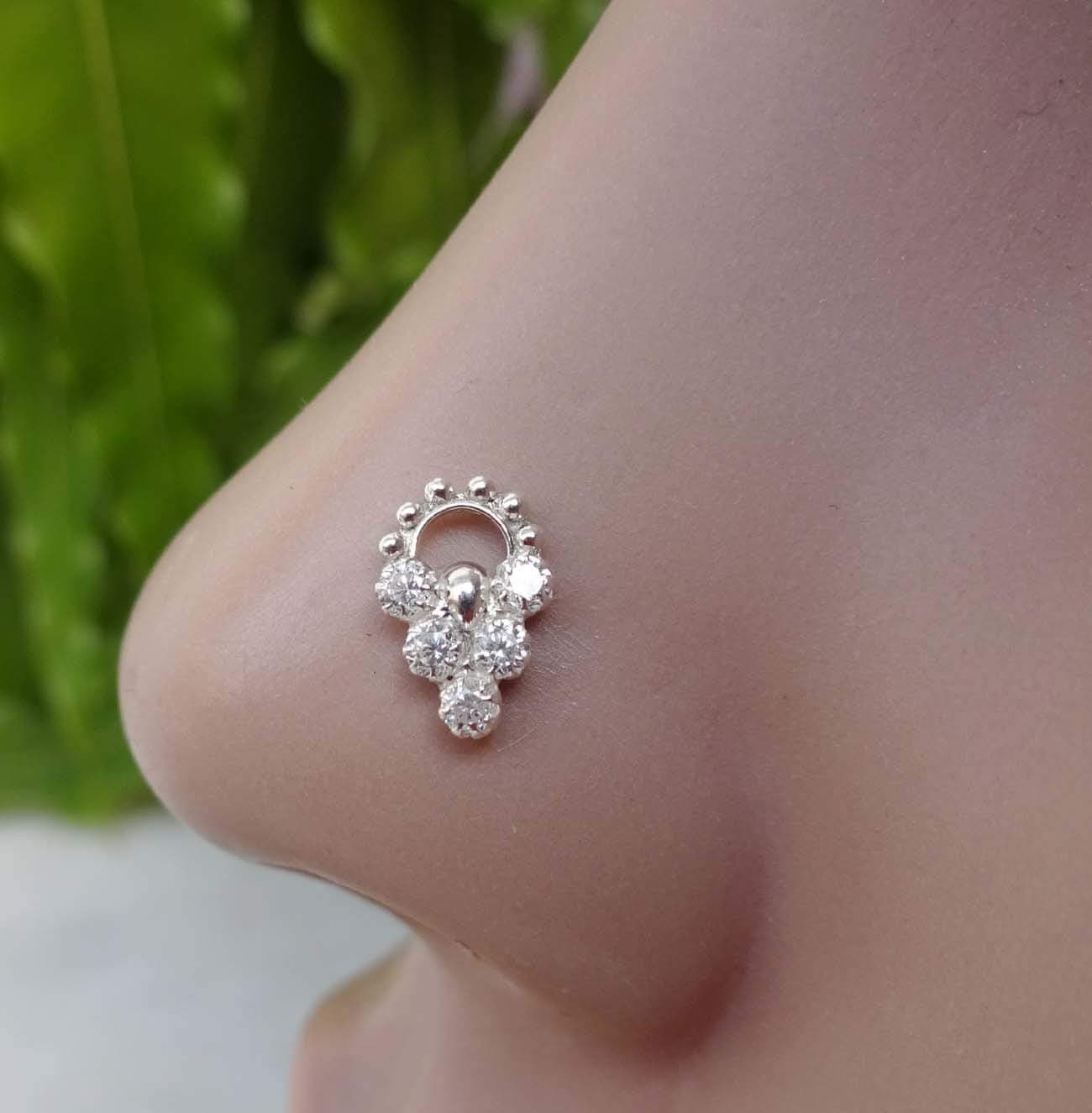 Mother Day Gift,Curved Nose Stud,Silver Nose Piercing,Maharasthrian Nose Stud,Bazirao Mastani Nose Pin,Silver Nose Cuff,Sterling Silver Nose Hoop,Nose Stud,Diamond Nose Stud,Crystal Nose Stud(TEJ163)