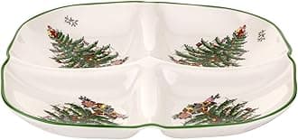Christmas Tree Sculpted 4-Section Tray - 1-Inch Divided Holiday Serveware in Fine Porcelain for Snacks, Condiments, Appetizers & Festive Tableware - Dishwasher, Microwave & Oven Safe