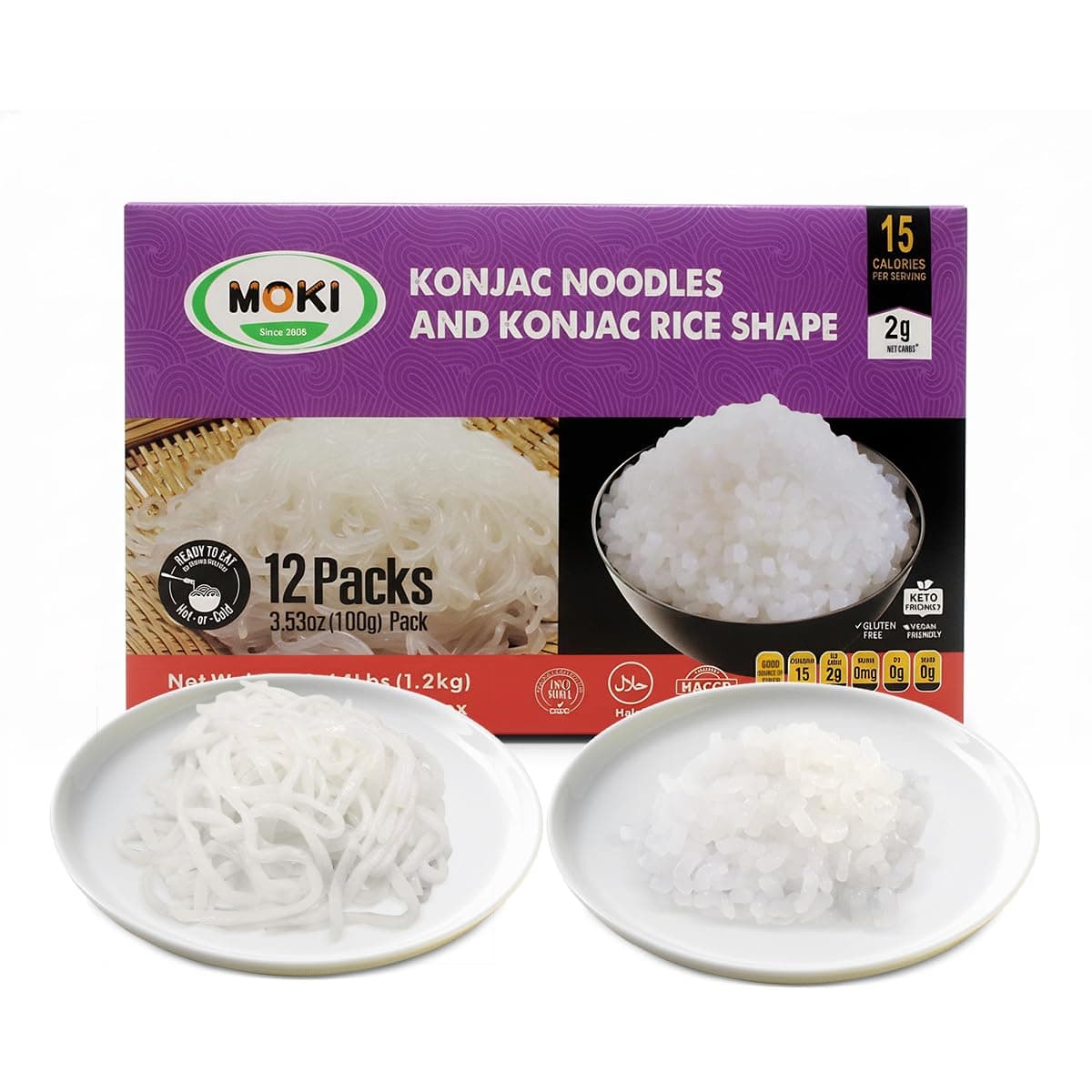 MOKI Shirataki Konjac Noodles & Rice Variety Pack - Authentic Thailand Origin-Zero Sugar, Gluten Free, Keto & Vegan Low Carb Pasta Alternative -0 Fat, Zero Sugar,12 Packs (Drained weight 3.53 oz Each)