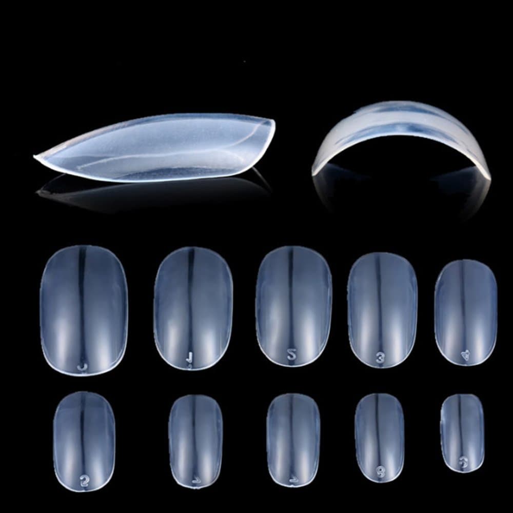 enForten 500pcs Oval Round Short Full Cover Clear Color False Nails Fake Nail Art Acrylic Tips 10 Sizes