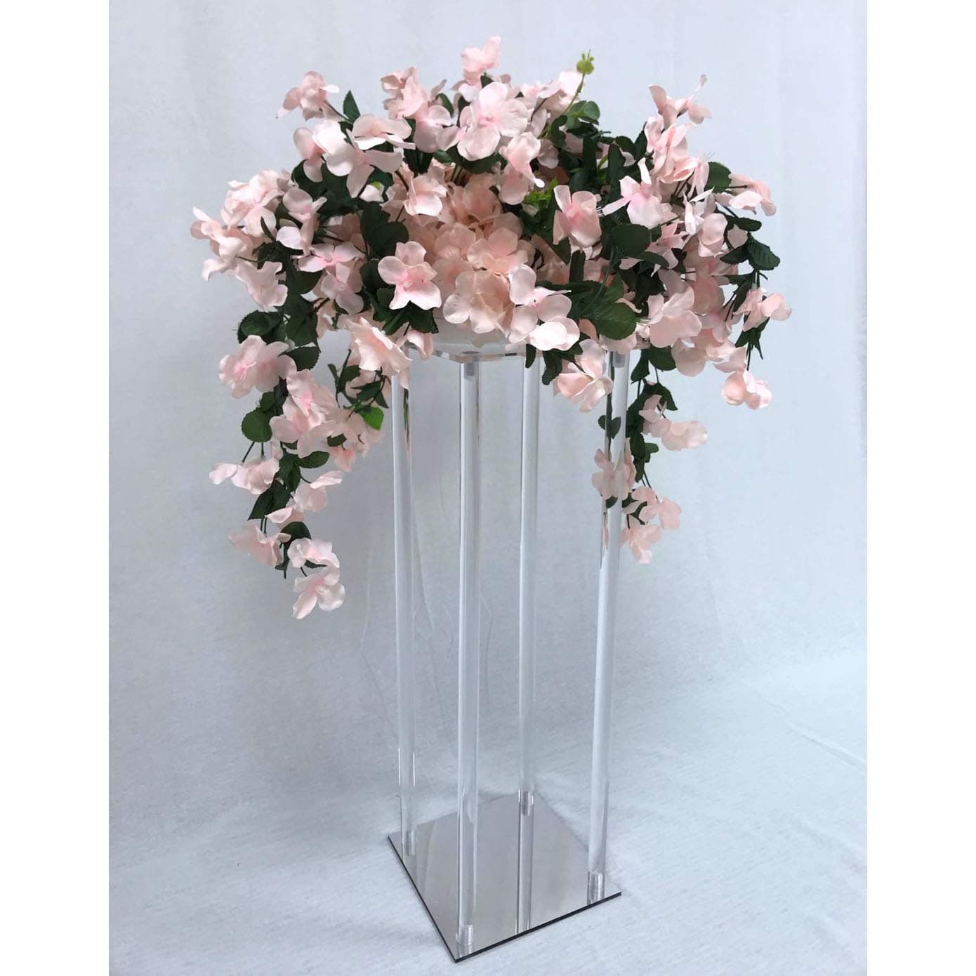 Everbon Set of 10 24 Inches Clear Acrylic Flower Stand with Mirror Effect Wedding Floral Vase Crystal Columns Table Centerpiece Pillars Marriage Decoration