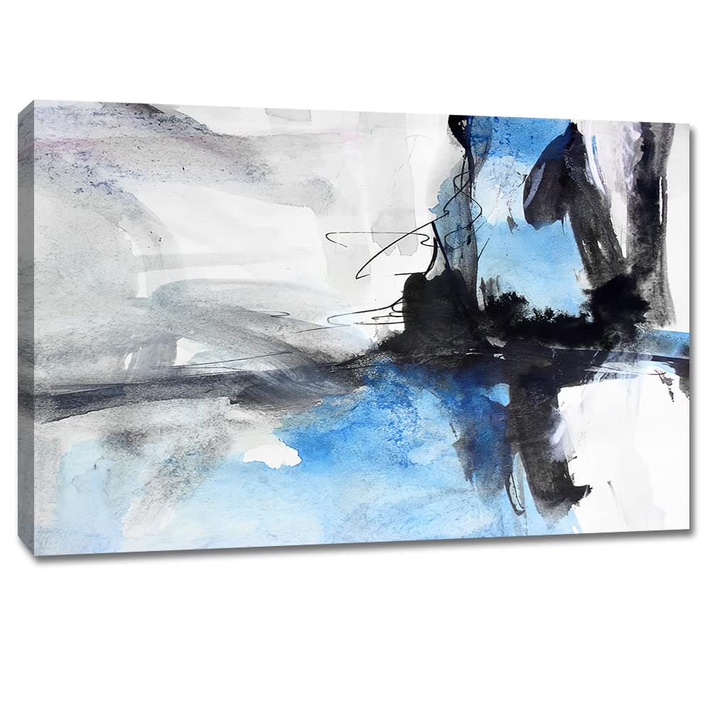 Large Abstract Canvas Wall Art Modern Aquarelle Art Paintings Black and Blue Fantasy Colorful Graffiti on White Background Minimalist Artwork Decor for Living Room Bedroom Corridor Framed 30x20in