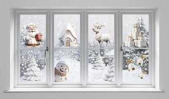 LOKIPA 8 Sheets Christmas Window Stickers Christmas Window Cling Christmas Window Decal White Stereo Static Sticker for Xmas Window Decoration