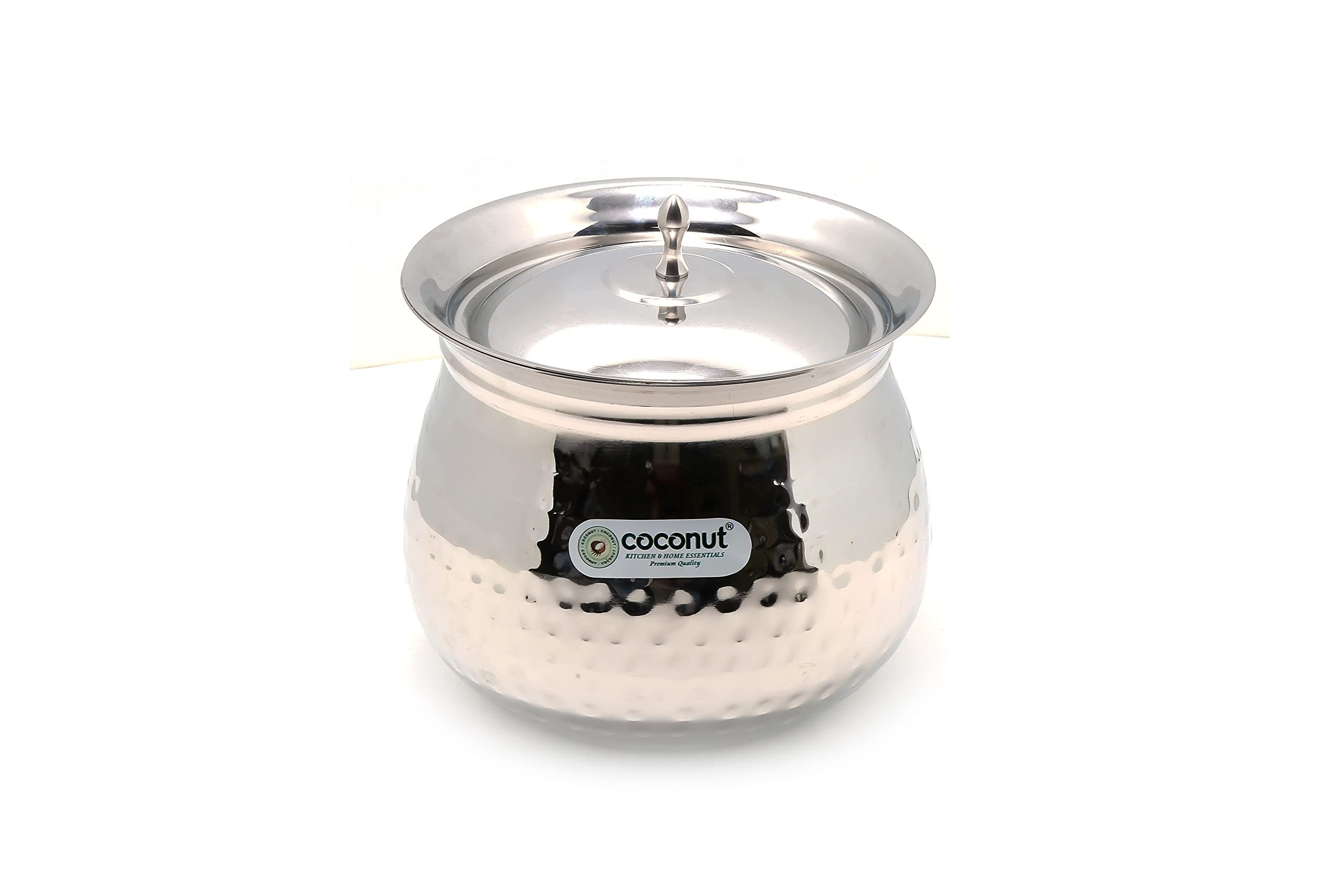 Coconut Stainless Steel - Cookware/Gaze Hammered Handi with Lid-1 Unit - Capacity - 850 ML
