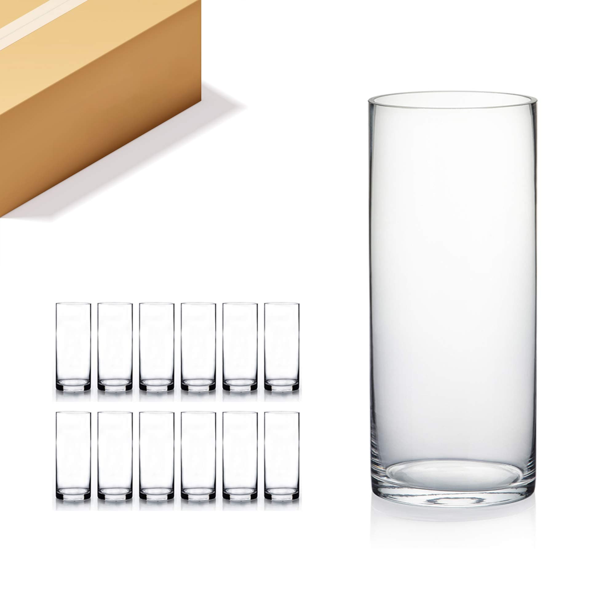 WGV Cylinder Vase Bulk, Diameter 5", Height 12", Clear Glass Floral Planter Container, Tall Centerpiece Arrangement for Wedding Party Event Home Office Decor, 12 Pieces