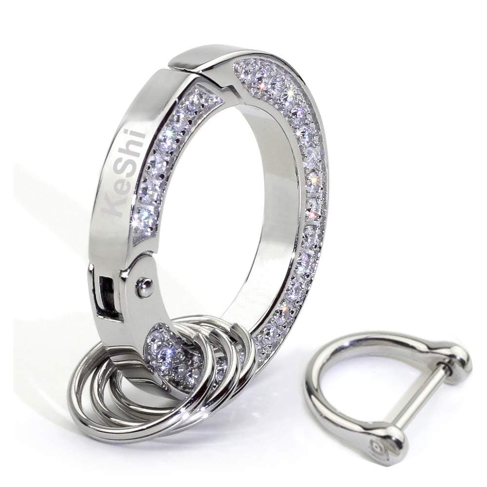 KeShiBling Bling Rhinestones Car keychain, Carabiner, Keychain, Key Ring, Charm Chain, Charm Ring, with 3 Flat Style Key Rings