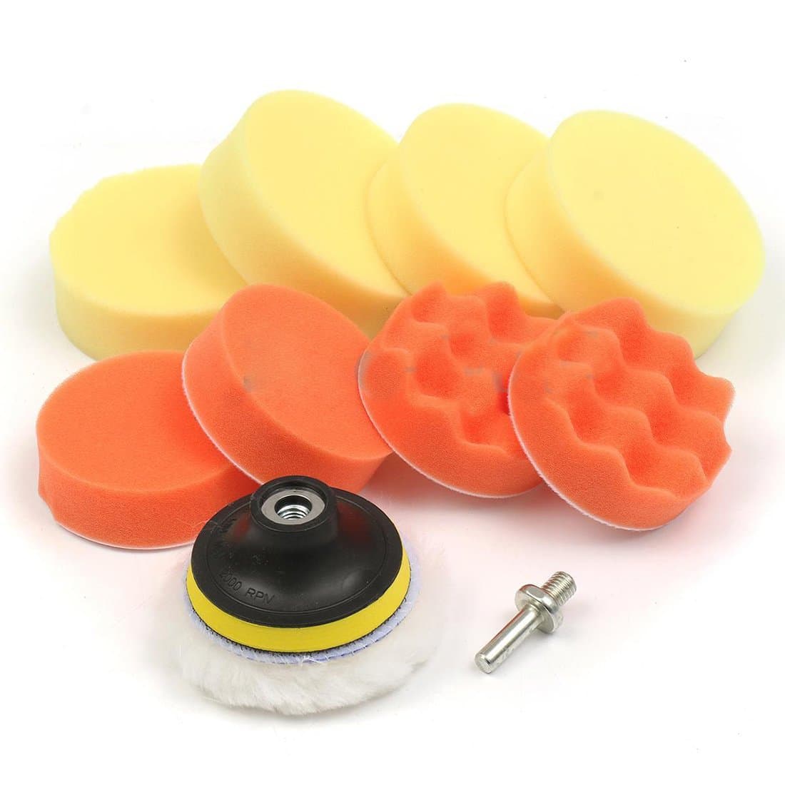 Buyworld Polishing Pad and Hand Buffer Set with Drill Adapter for Car Polish Buffing, 3-inch (Pack of 10 Pieces)