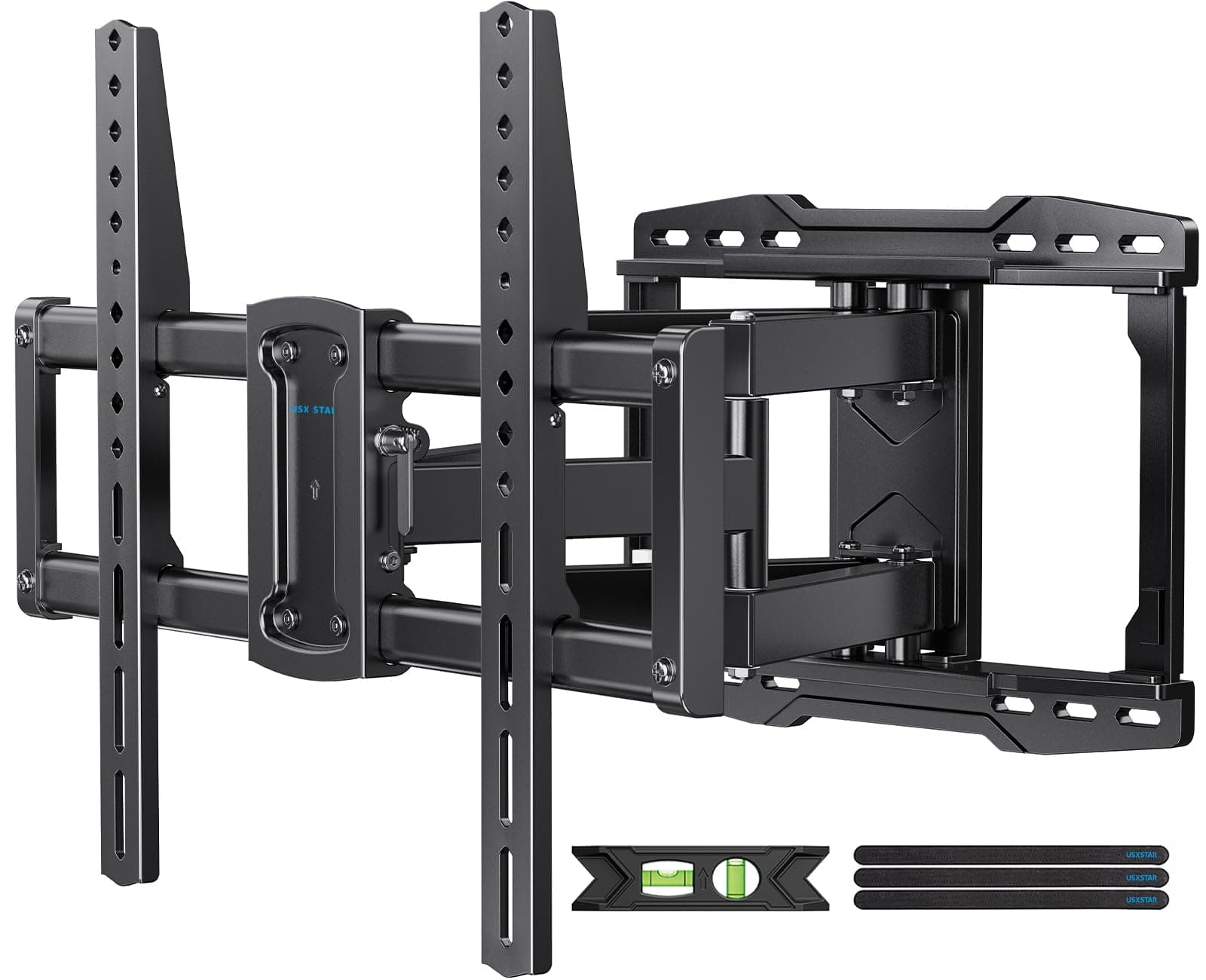 USX STAR UL Listed Full Motion TV Wall Mount Bracket for Most 37-90 inch TVs, Swivel Tilt Extension Level TV Mount, Max VESA 600x400mm, Holds up to 132lbs & 16" Wood Studs with Hole Drilling Template