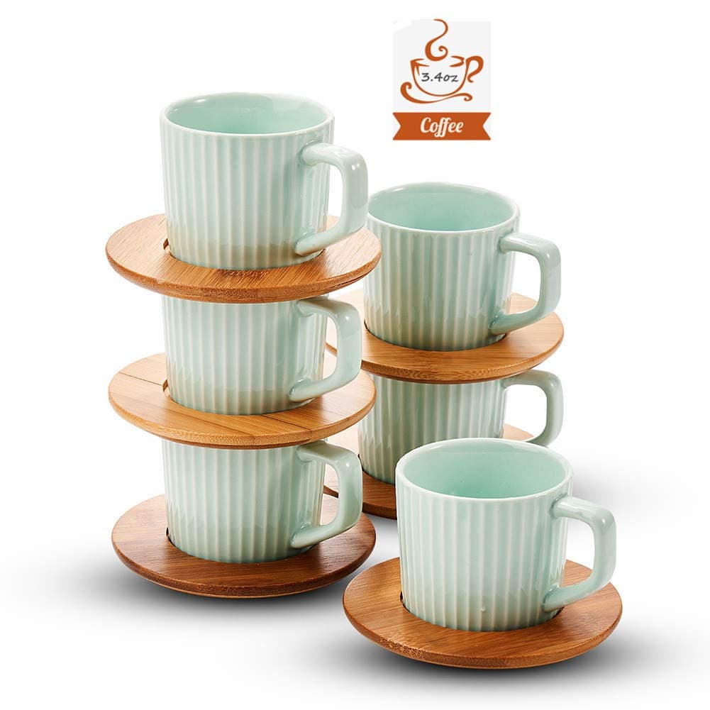 Espresso Cups and Saucers Porcelain Espresso Cup Set Ceramic Tea Cups and Saucers Set Cappuccino Cups and Saucers Demitasse Coffee Cups China Turkish Espresso Coffee Cups by SOPRETY 3.4oz