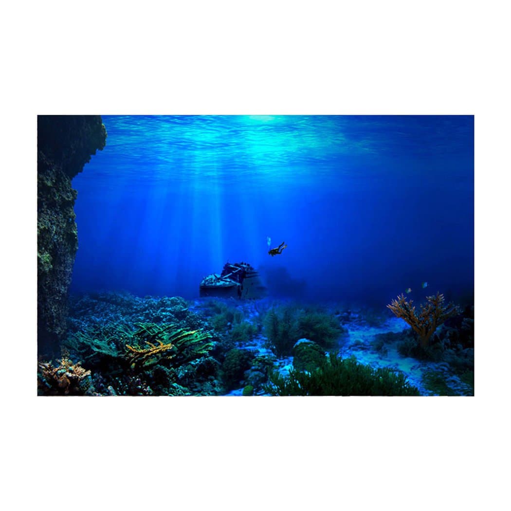 Libaoge Fish Tank Background Underwater World Sunken Ship Aquarium Backdrop Sticker Wallpaper Decoration PVC Adhesive Decor Paper Cling Decals Poster 24" W x 16" H