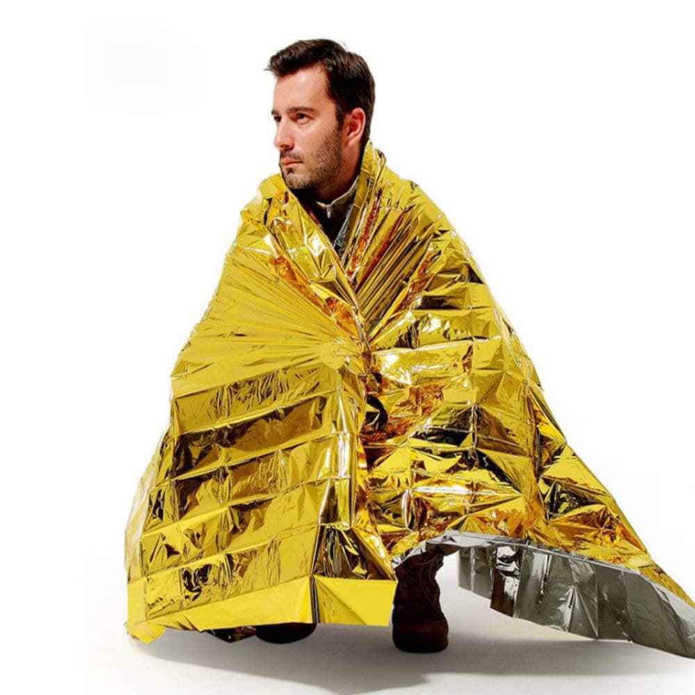 JanTeel 4 Pack Emergency Mylar Thermal Blankets, Gold Space Survival Blanket, Essentials for Outdoors Camping Hiking Survival Marathons First Aid, Designed for NASA, 82" X 62"