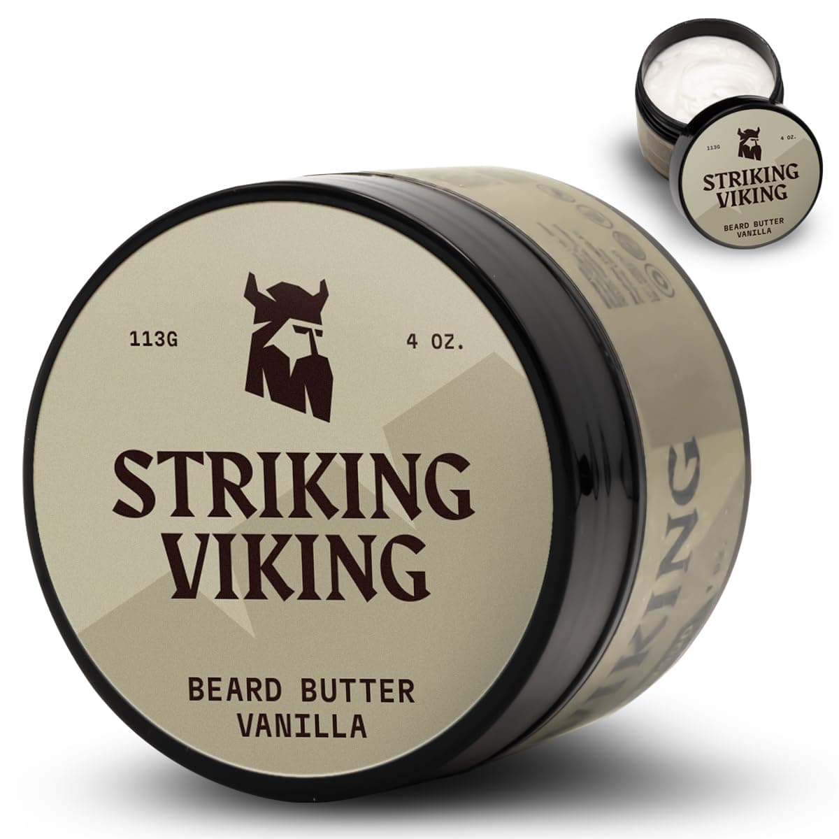 Striking Viking Beard Butter For Men - Natural Hold, 113 g, Vanilla Scent - Hydrating Softener & Beard Moisturiser with Shea Butter for Coarse Hair - Non-Greasy Styling Balm & Care