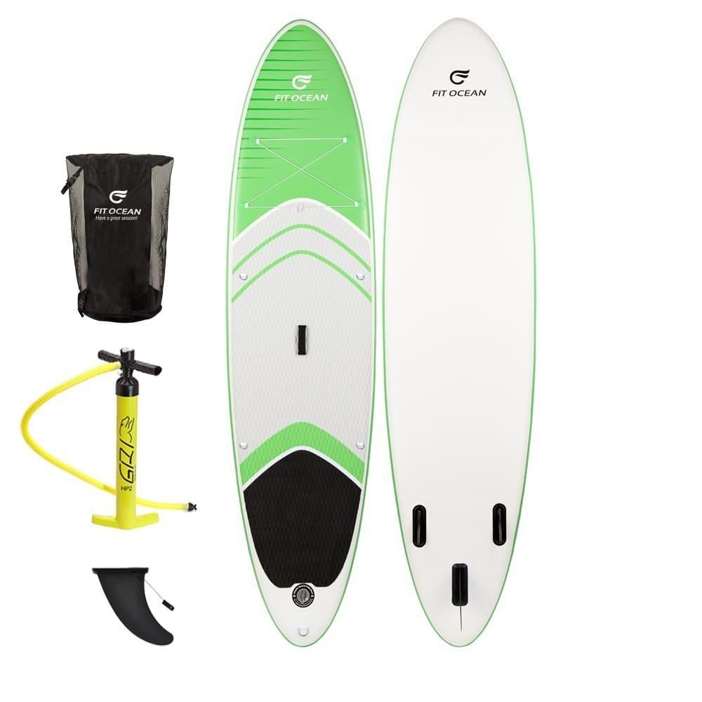 Fit Ocean Magic Glide 10 feet 8 inches, Green. Inflatable 15 cm Thick Stand Up Paddle Board. Stand Safely and Super Buoyancy. Includes. Double Stroke Pump and Good Backpack, iSUP 330 x 81 x 15 cm