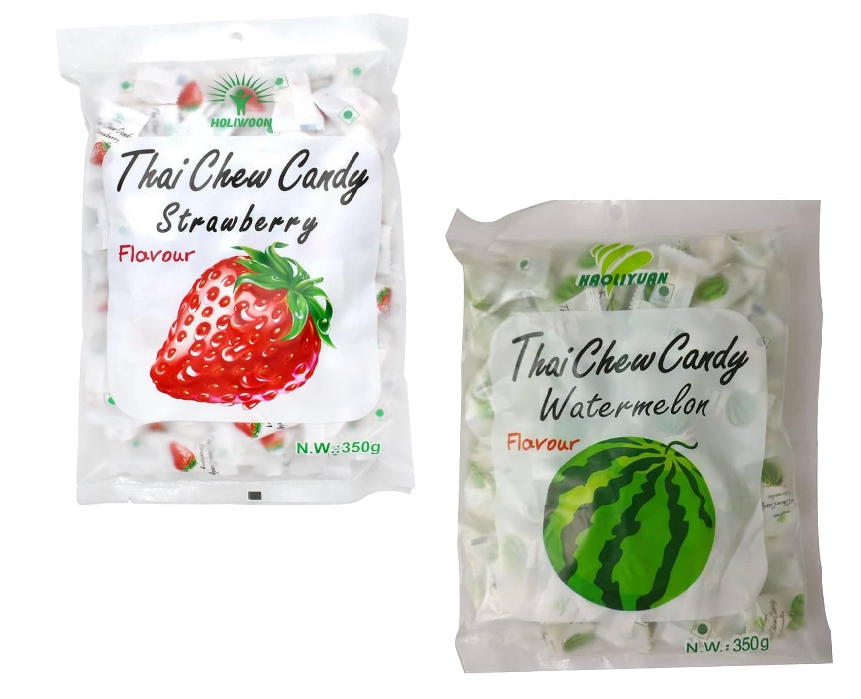Haoliyuan Thai Chew Watermelon Candy and Thai Chew Strawberry Flavored Candy (2 x 350g)