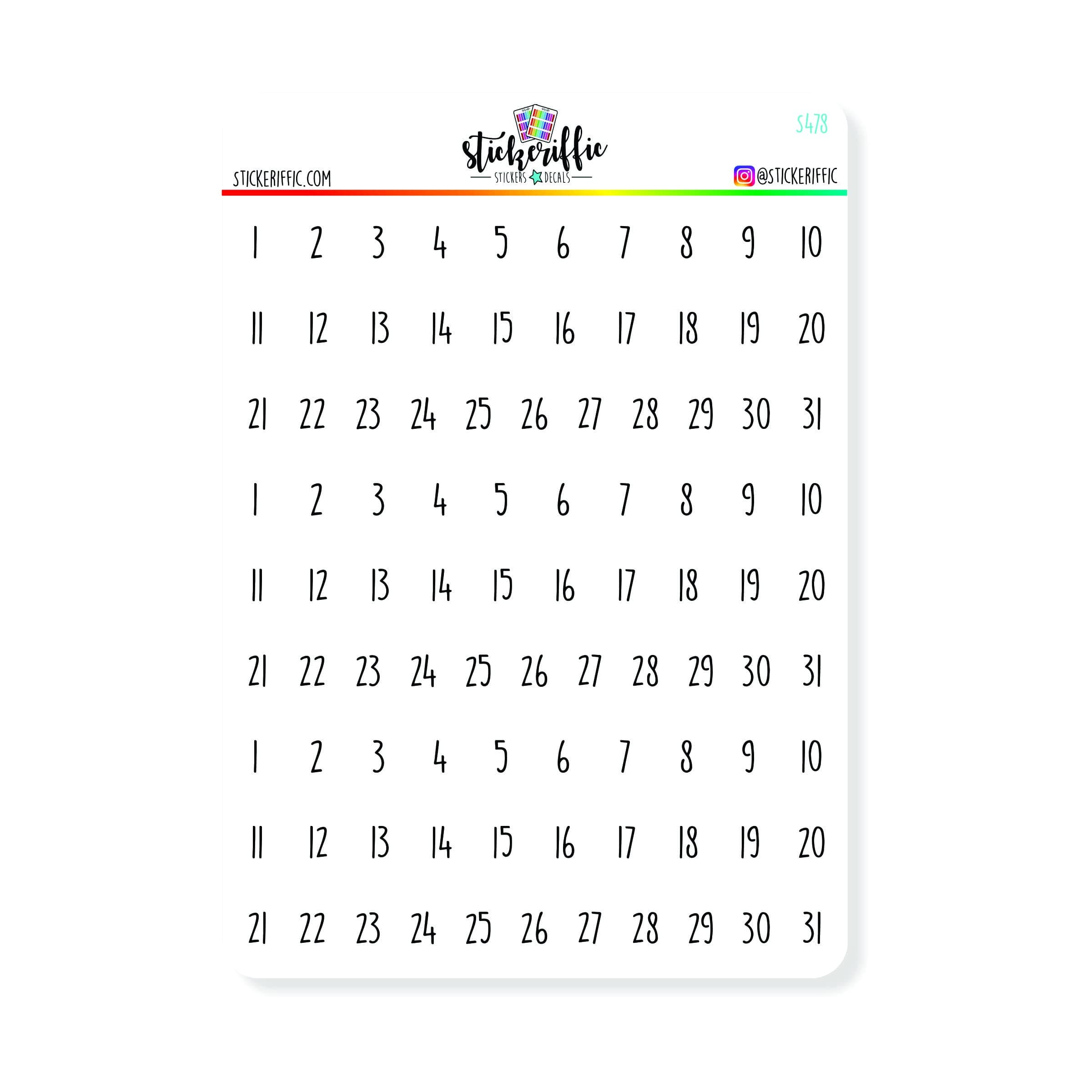 Clear Number Date Planner Stickers - S478
