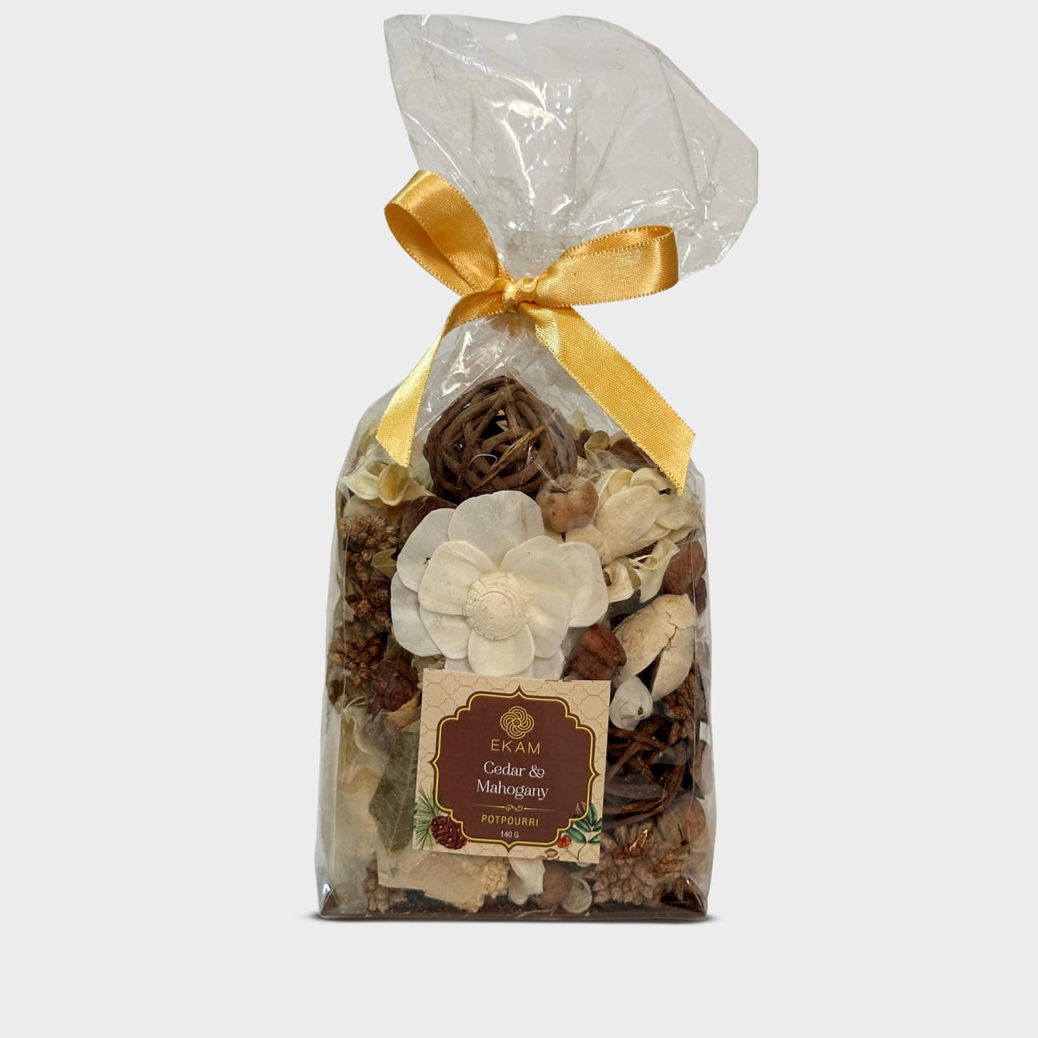 EKAM| 140g Scented Potpourri Pouch| Dried Leaves and Flowers for Natural Dcor, Mood Enhancement| Multicolour| Cedar & Mahogany Fragrance