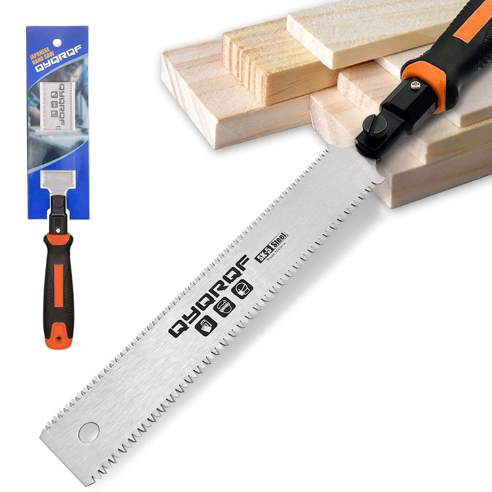 Japanese Hand Saw, 7 Inch Flush Cut Saw Double Edge Sided Pull Saw for Woodworking (Orange)
