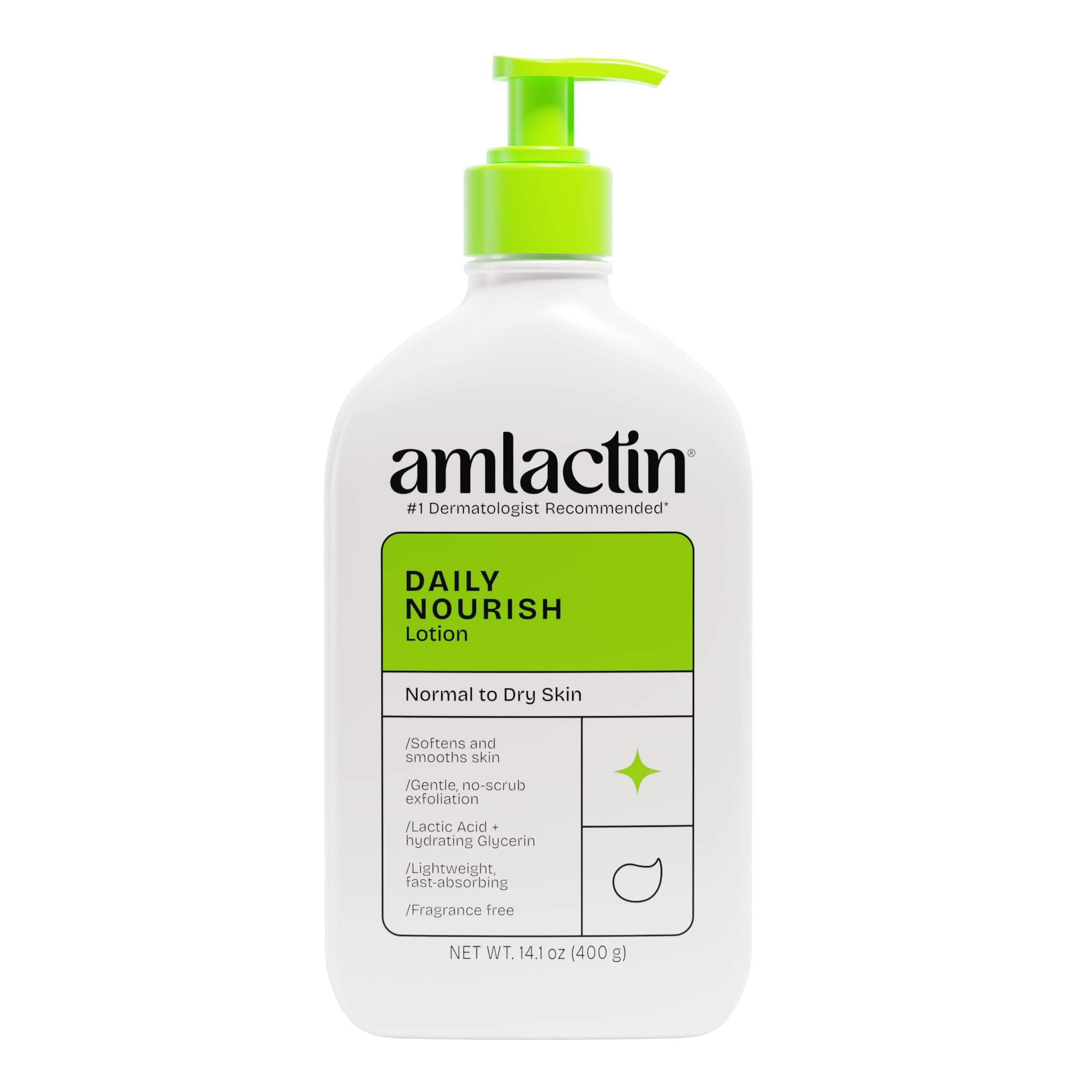 AmLactin Daily Moisturizing Body Lotion | Instantly Relieves Coarseness and Hydrate Powerful α-Hydroxytherapy Silently Exfoliates Rough, Dry Skin | 14.1 Oz Pump Included