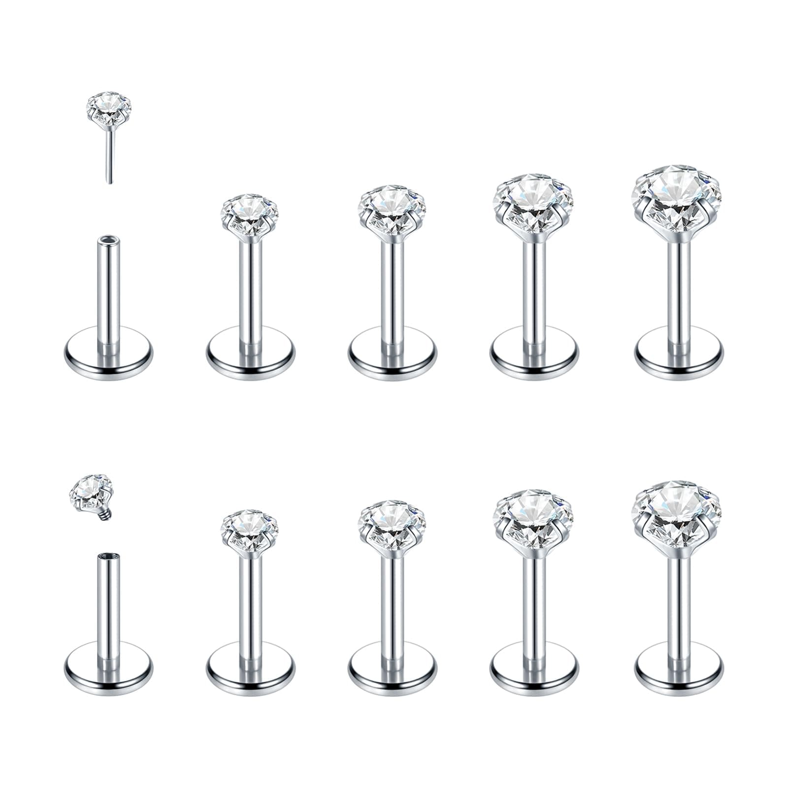 Oveta 16G 18G Lip Rings for Women Internal Thread and Threadless Flat Back Tragus Cartilage Earrings Piercing Jewelry Stainless Steel