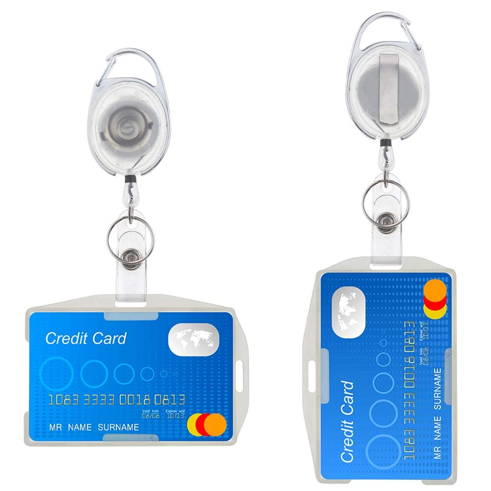GOGO 2 Packs Retractable Carabiner Keychain Reel Clip with Plastic 2 Sided ID Badge Holder (4 pcs)-2 Pairs White